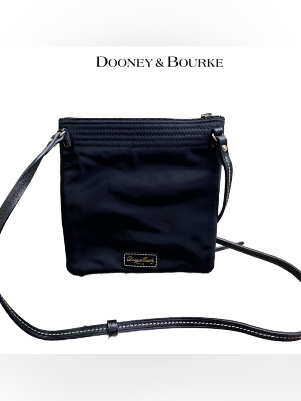 Dooney & Bourke Black Nylon Crossbody 3 Zipper Pouch Bag with Leather Trim